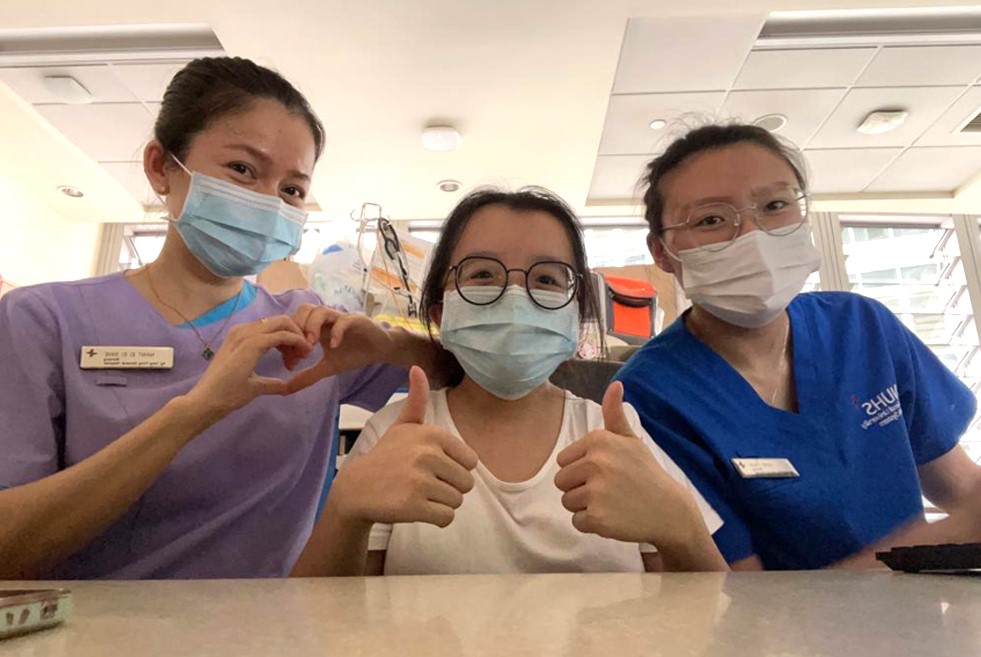 Magdalene with her colleagues when she worked at a hospital after her GCE 'A'-Levels