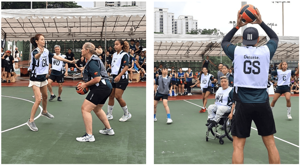 Deloitte staff and local celebrities playing netball