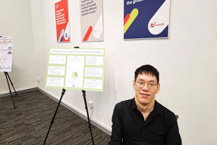 Gamer to Game-Changer: How Zachary is championing accessible technology 5 Zachary at S U S S with his poster presentation on reimagining the Singapore Dream through accessibility.
